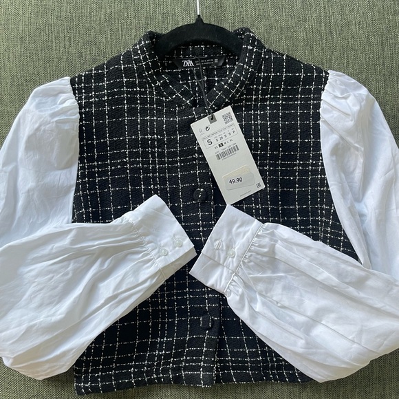 Zara Black and White Tweed Crop Top nwt - Picture 1 of 5
